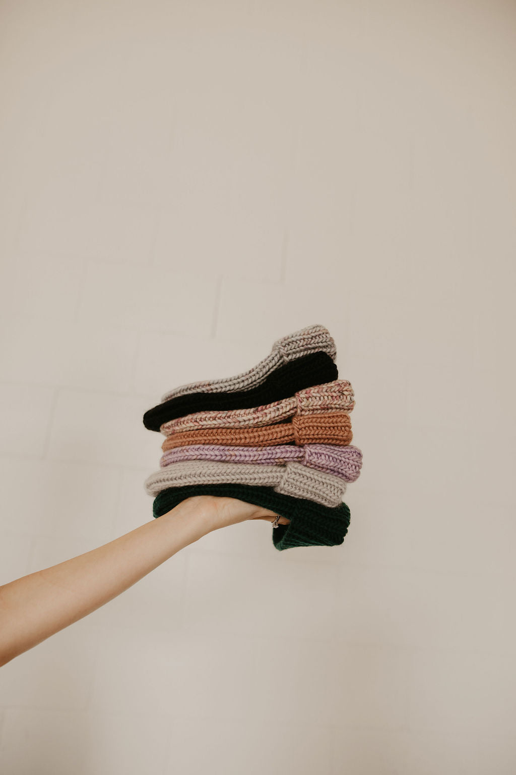 Black Merino Wool Hand Knit Ribbed Beanie