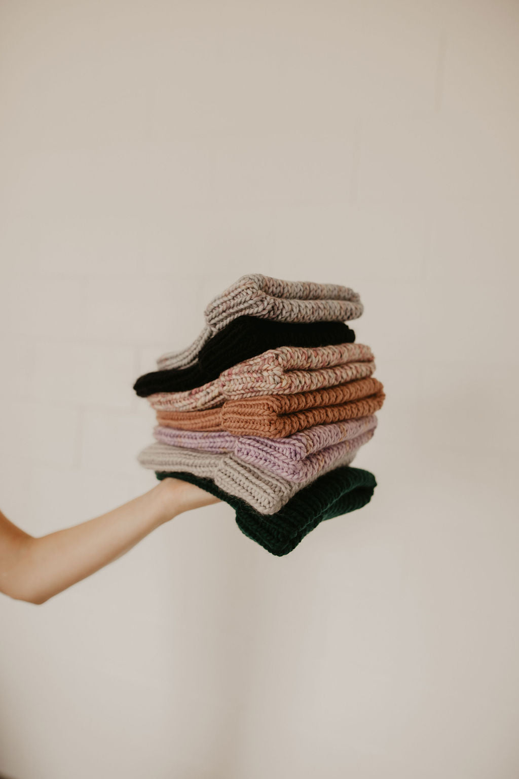 Pink Speckle Merino Wool Hand Knit Ribbed Beanie