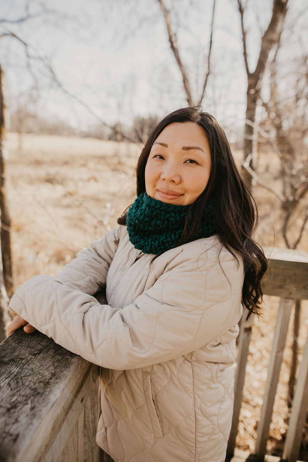 Forest Green Peruvian Wool Hand Knit Cowl