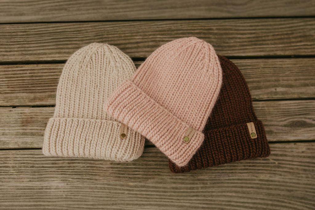 Chocolate Brown Merino Wool Hand Knit Ribbed Beanie