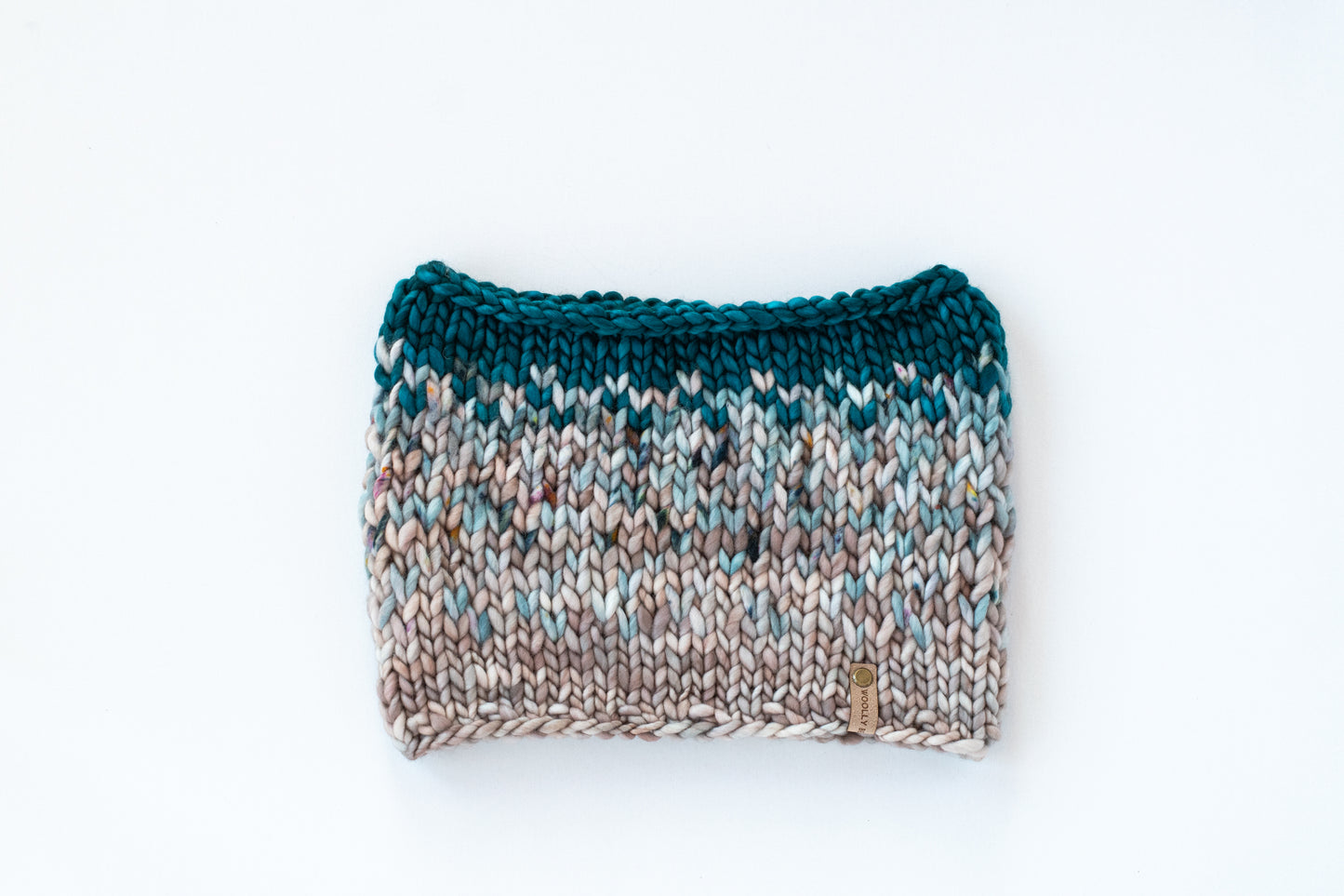 Pearl Gray, Blue, and Teal Merino Wool Fair Isle Hand Knit Cowl