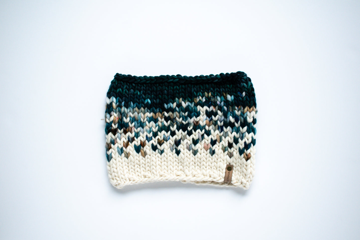 Green and Teal Merino Wool Fair Isle Hand Knit Cowl