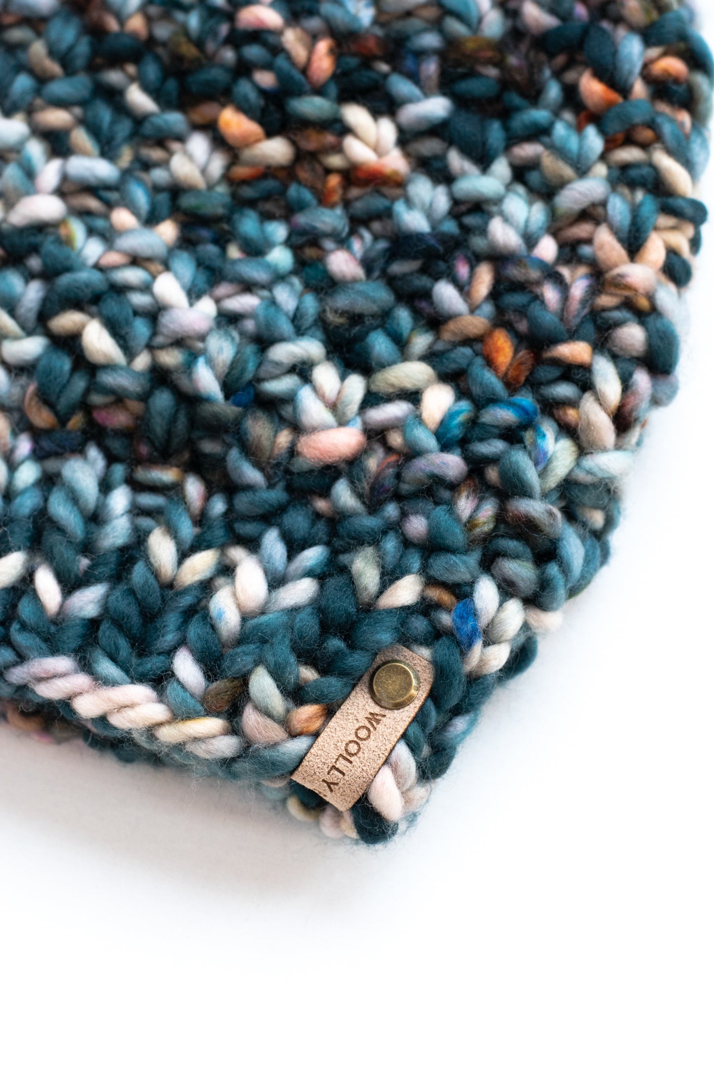 Forest Green Speckle Merino Wool Knit Hat with Faux Fur Pom Pom - Hand-Dyed Yarn