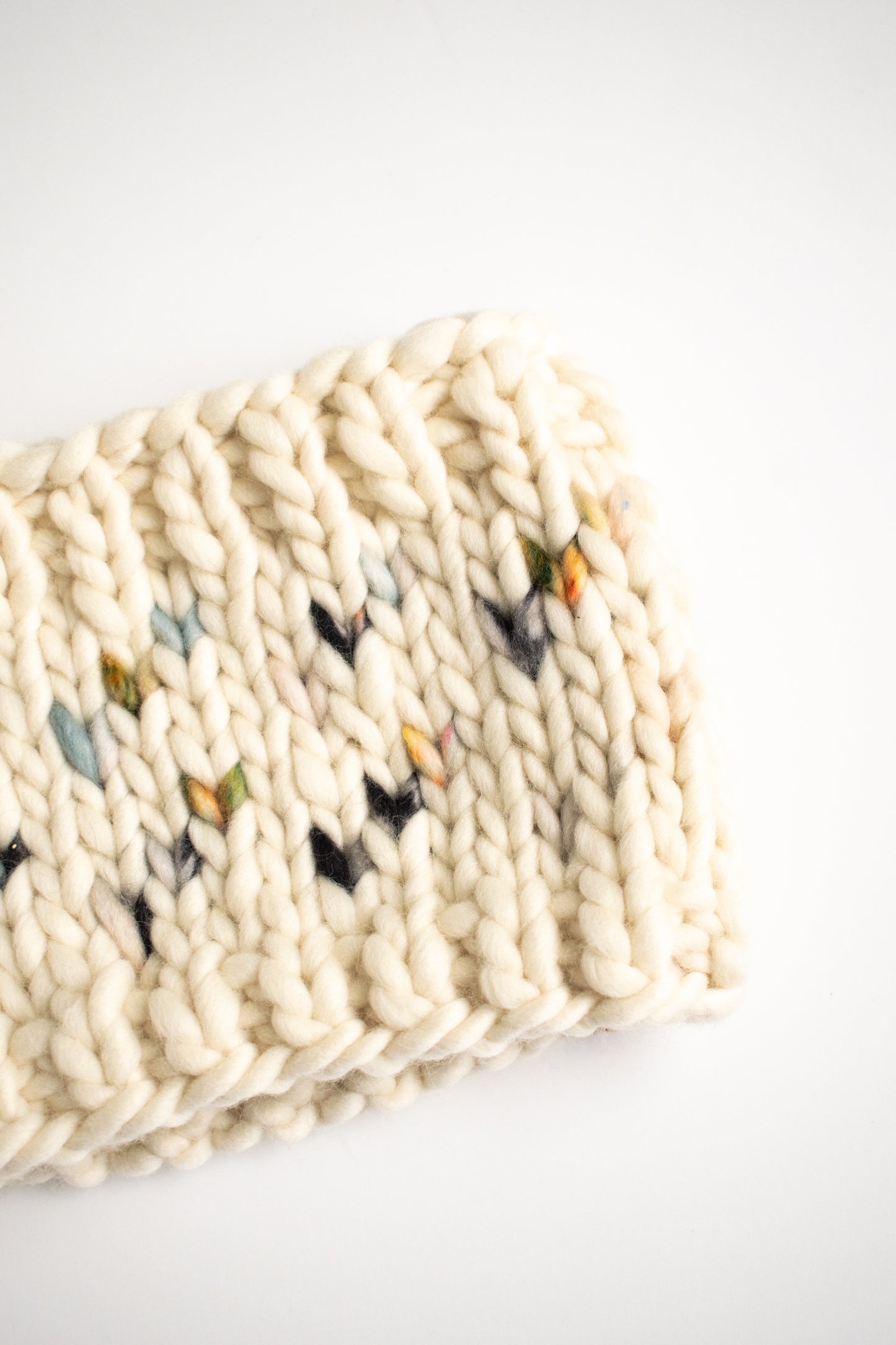 Ivory Fair Isle Merino Wool Hand Knit Headband