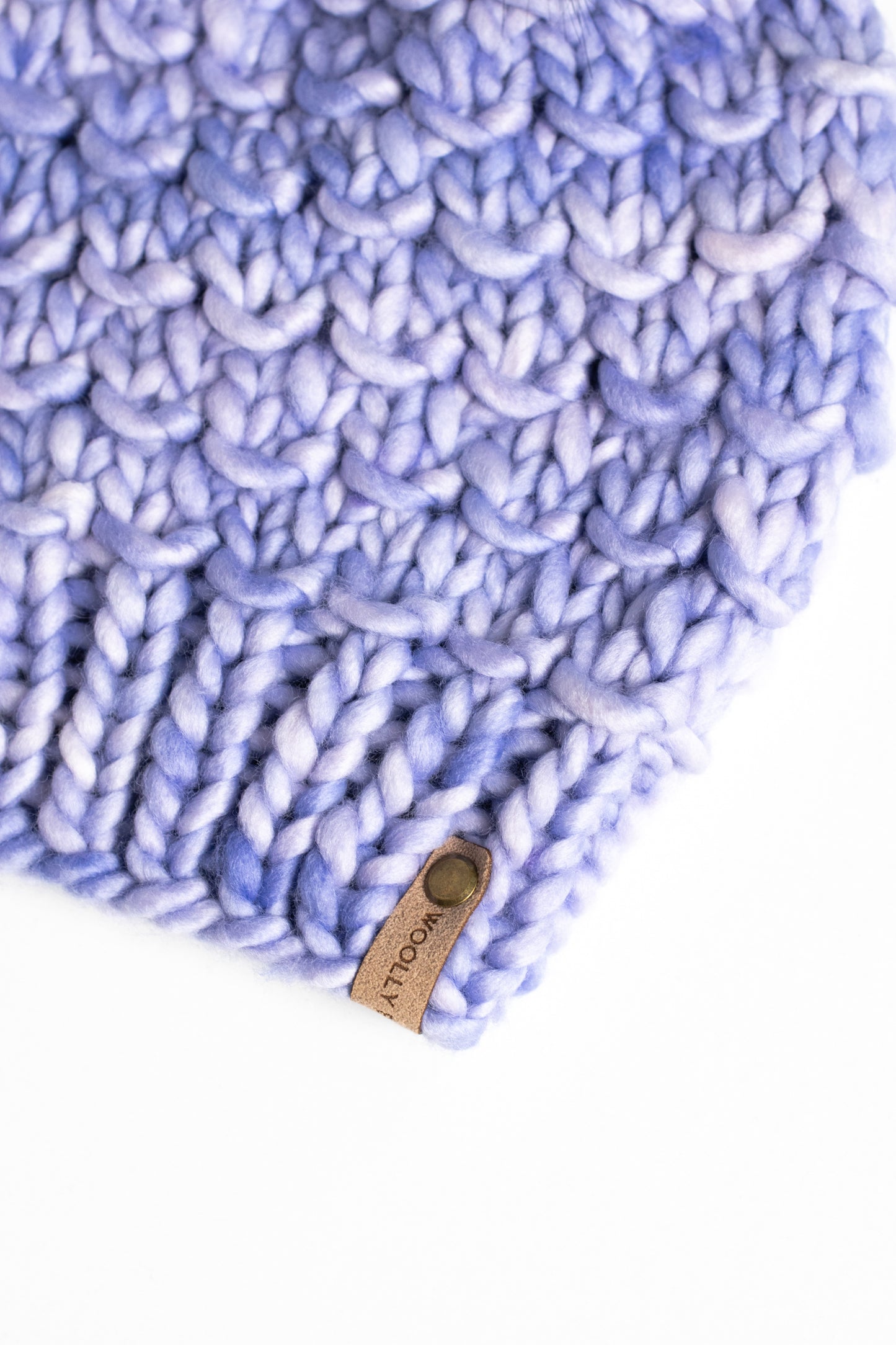 Bright Lavender Merino Wool Knit Hat with Faux Fur Pom Pom - Hand Dyed Yarn