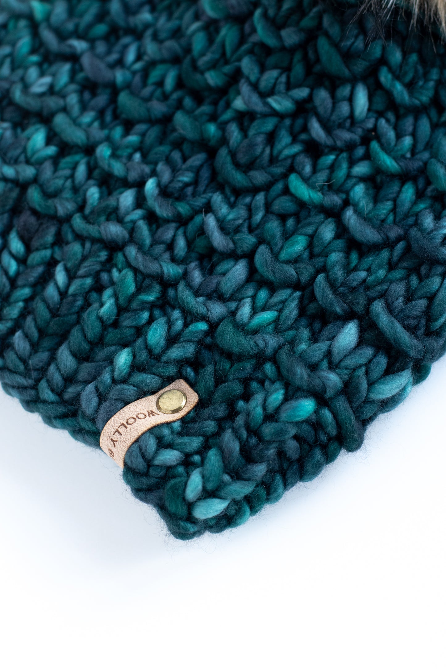 Forest Green Merino Wool Knit Hat with Faux Fur Pom Pom