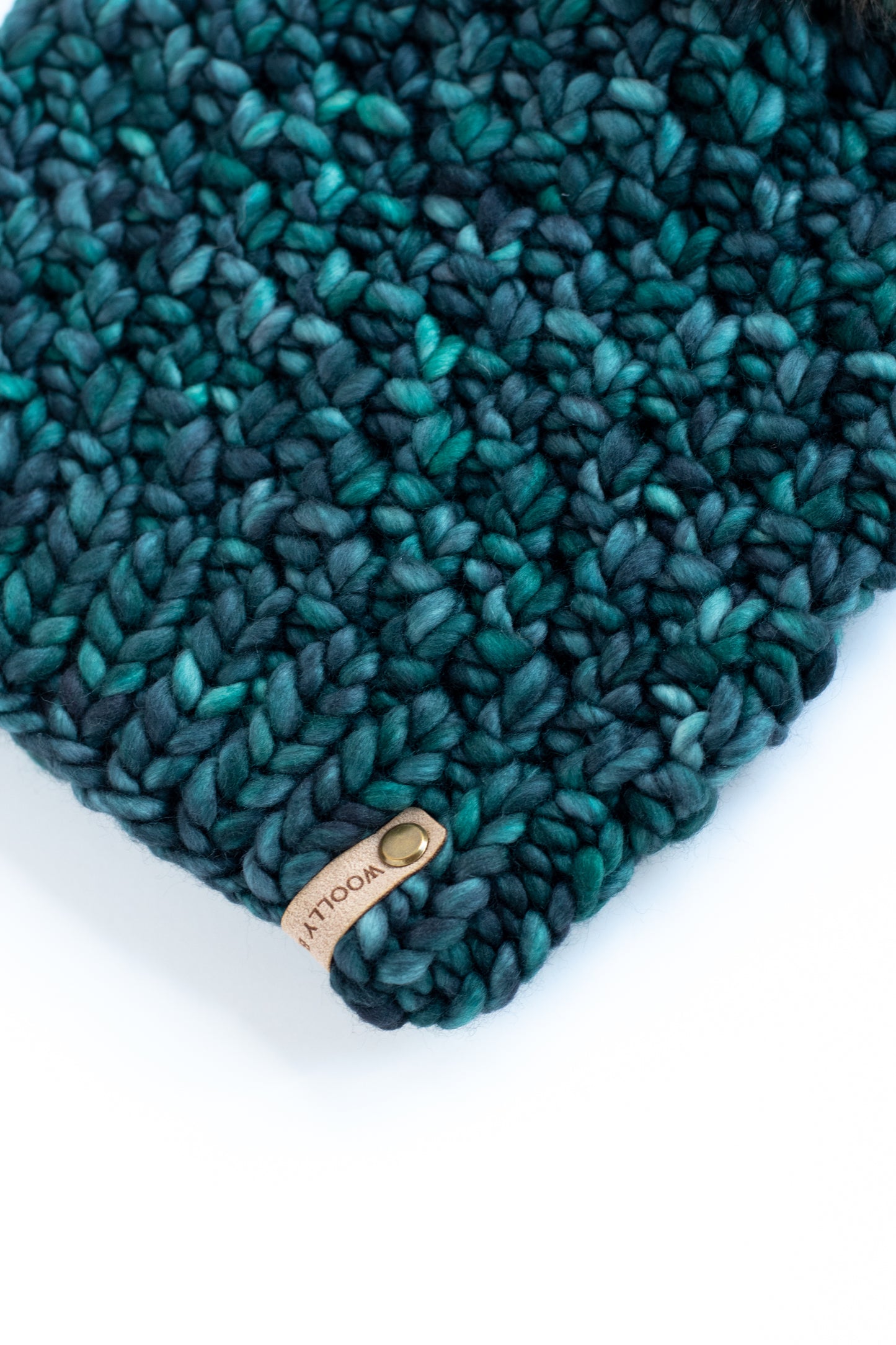 Forest Green Merino Wool Knit Hat with Faux Fur Pom Pom