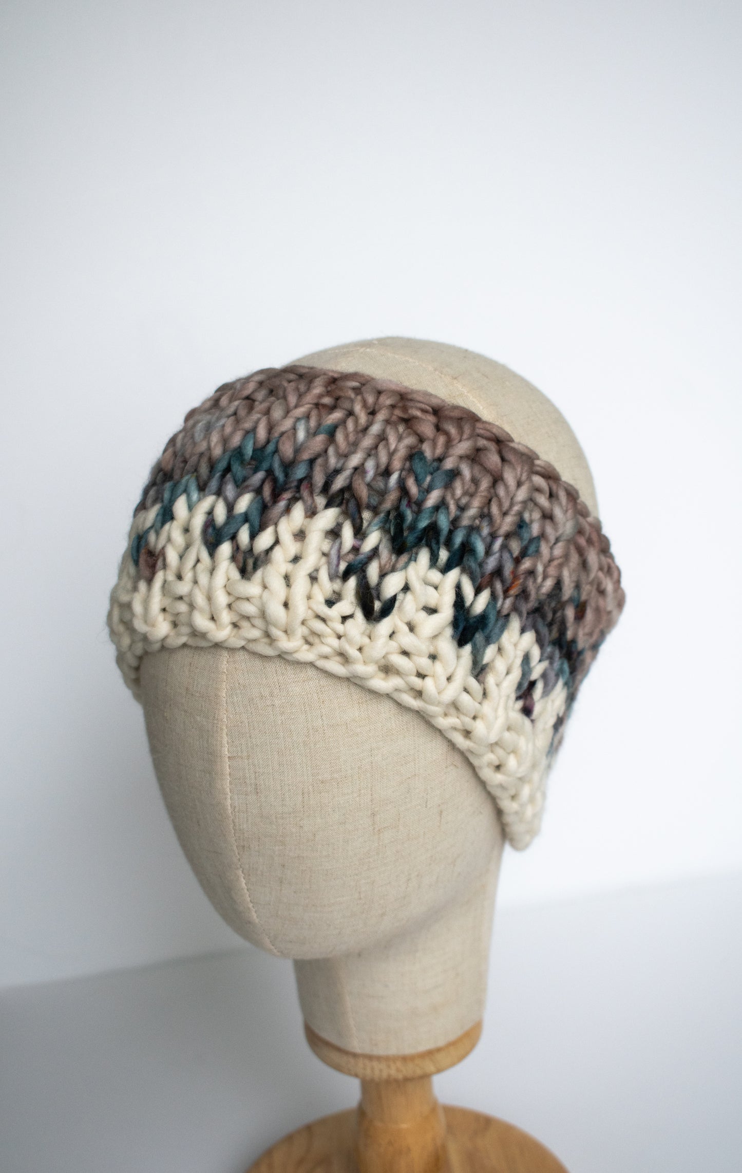 Gray Multi-Color Merino Wool Hand Knit Headband