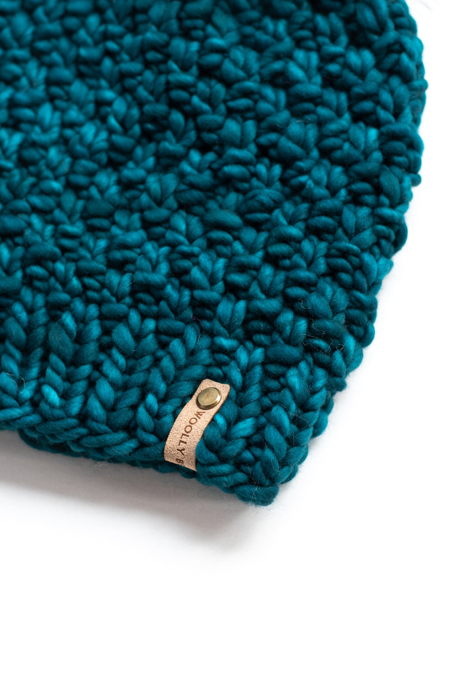 Teal Merino Wool Knit Hat with Faux Fur Pom Pom