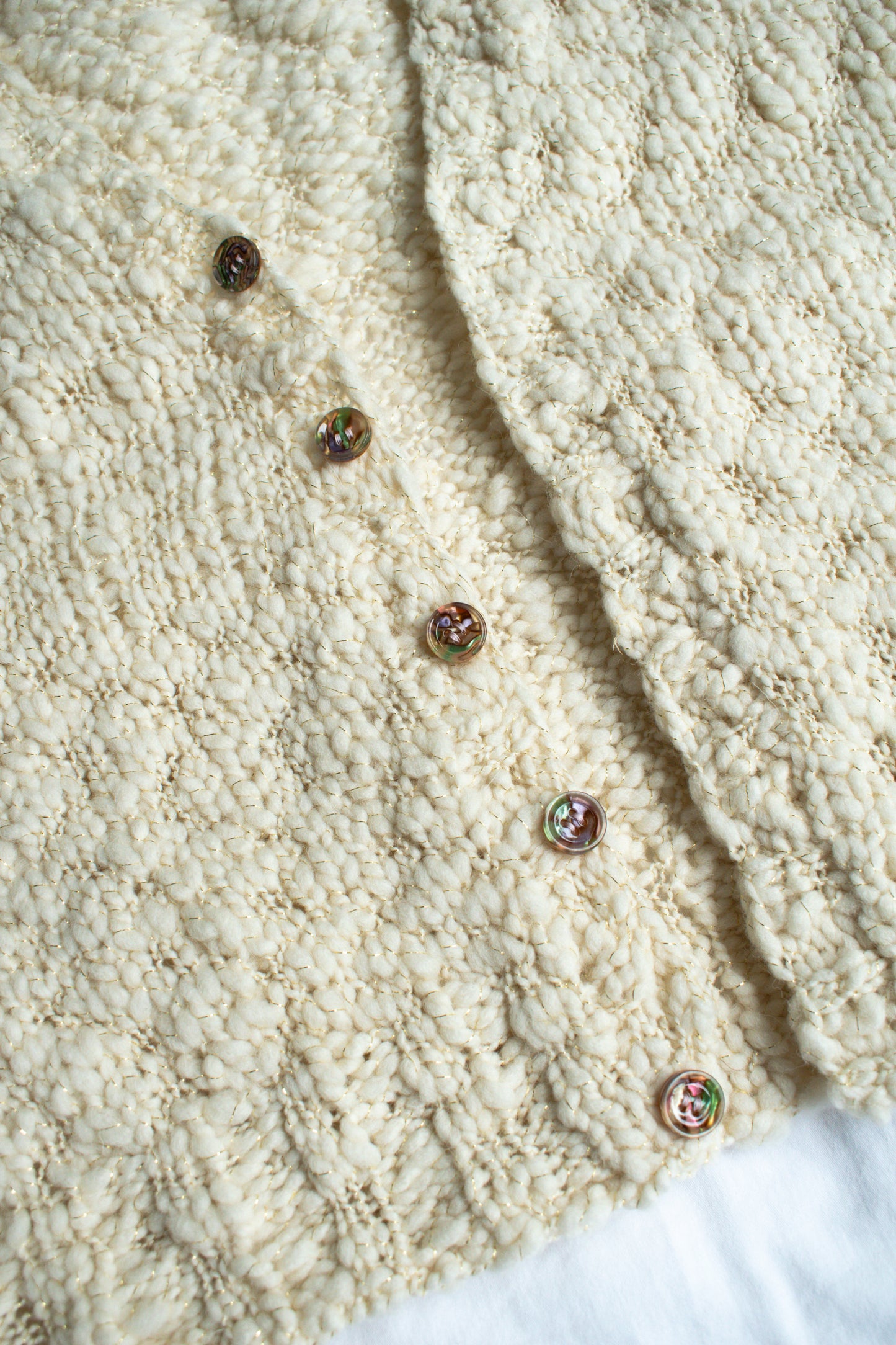 Ivory Sparkly Hand Knit Cardigan, Size Small