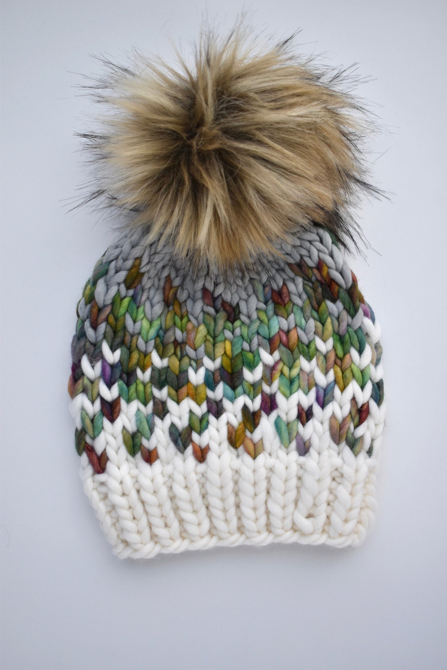 KNITTING PATTERN: Sunrise Hat in 5 Sizes | Easy Fair Isle Knit Hat Pattern | Super Bulky Yarn Scrap Yarn Pattern | Ombre Knitting Pattern