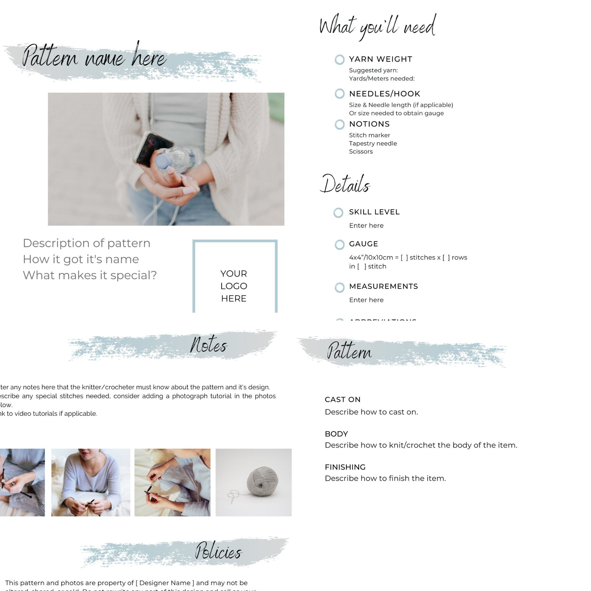 CANVA PATTERN TEMPLATE | Calm Theme | Knitting Pattern Template | Crochet Pattern Template | Canva Template