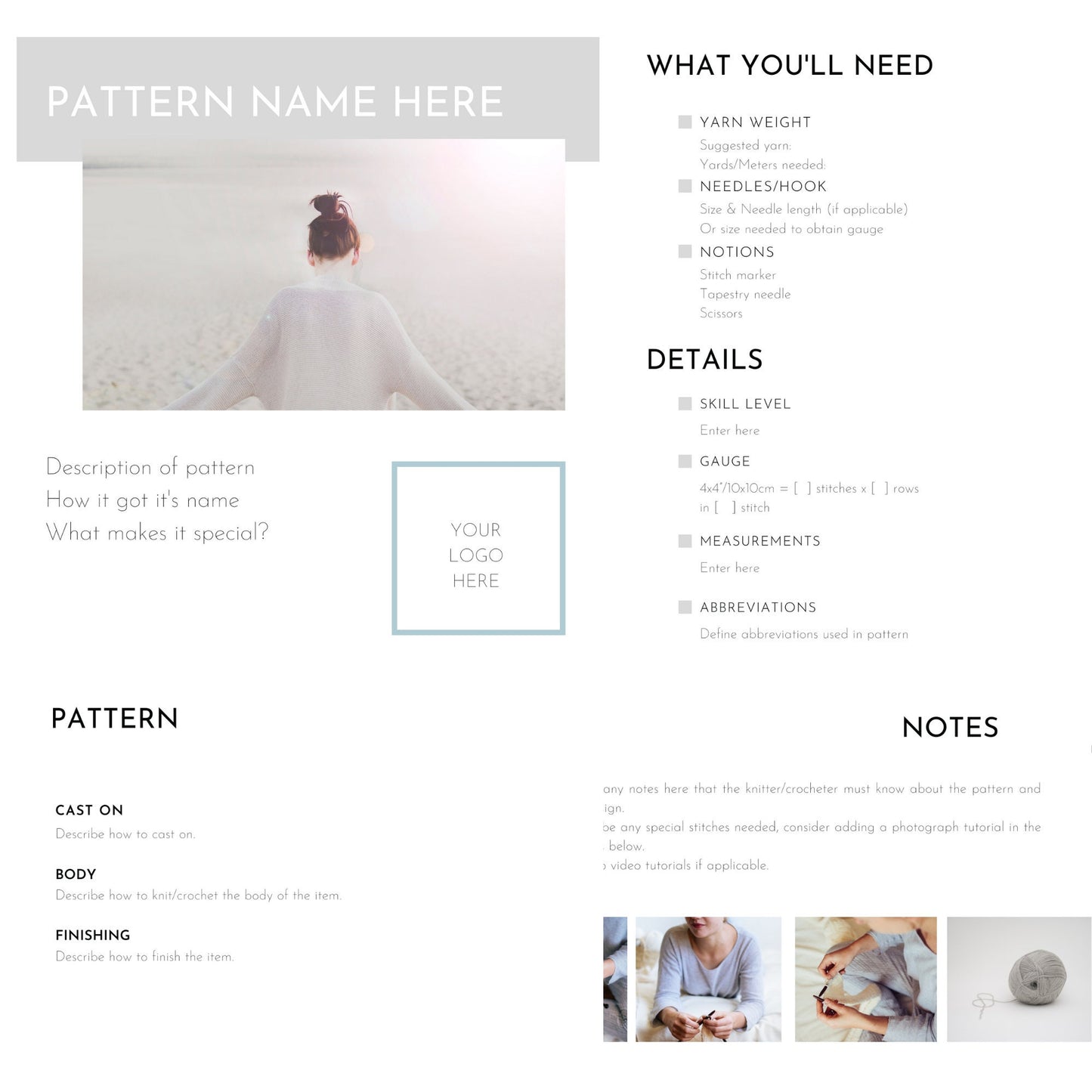 CANVA PATTERN TEMPLATE | Modern Theme | Knitting Pattern Template | Crochet Pattern Template | Canva Template