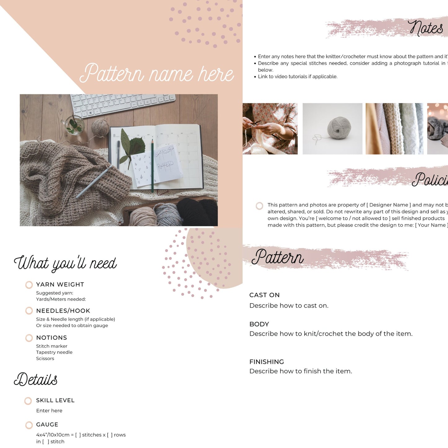 CANVA PATTERN TEMPLATE | Whimsical Theme | Knitting Pattern Template | Crochet Pattern Template | Canva Template