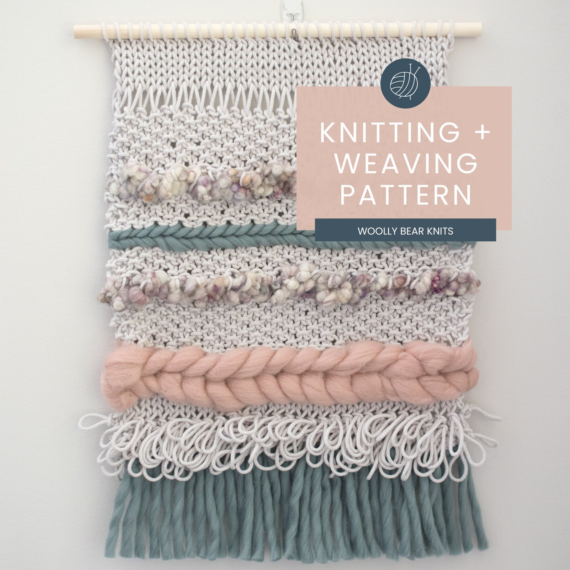 KNITTING + WEAVING PATTERN: Iona Wall Hanging | Easy Boho Knit and Woven Wall Hanging Pattern | Home Decor Knitting Pattern Weaving Pattern