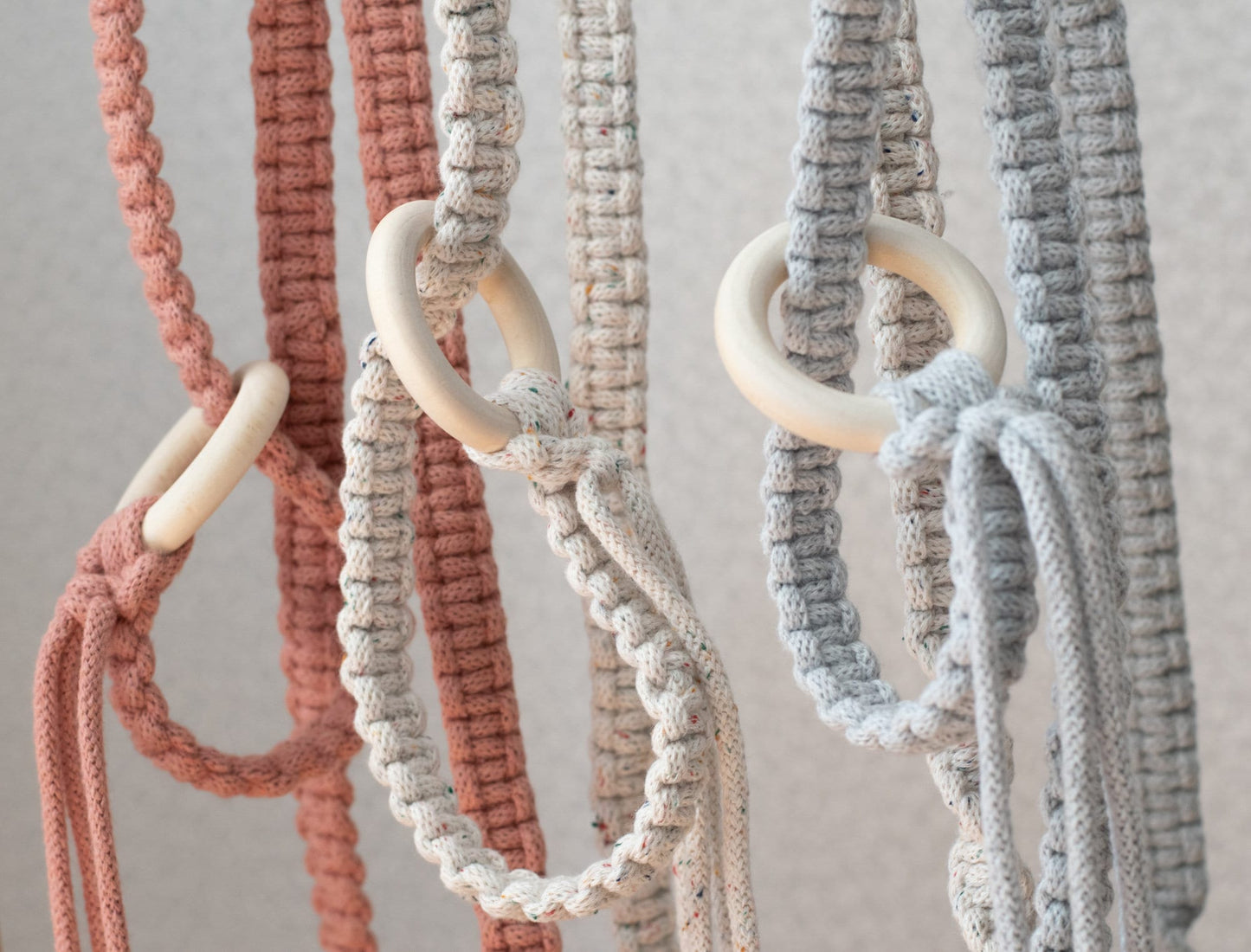 Macrame Yoga Mat Strap with wooden bead tassels and rings