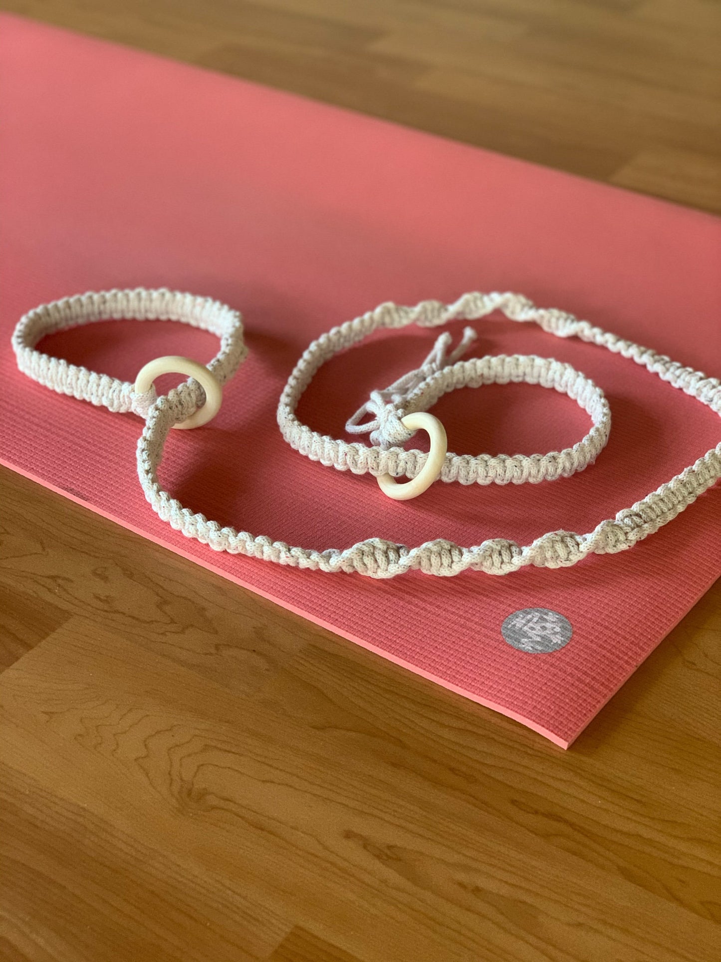 Macrame Yoga Mat Strap with wooden bead tassels and rings