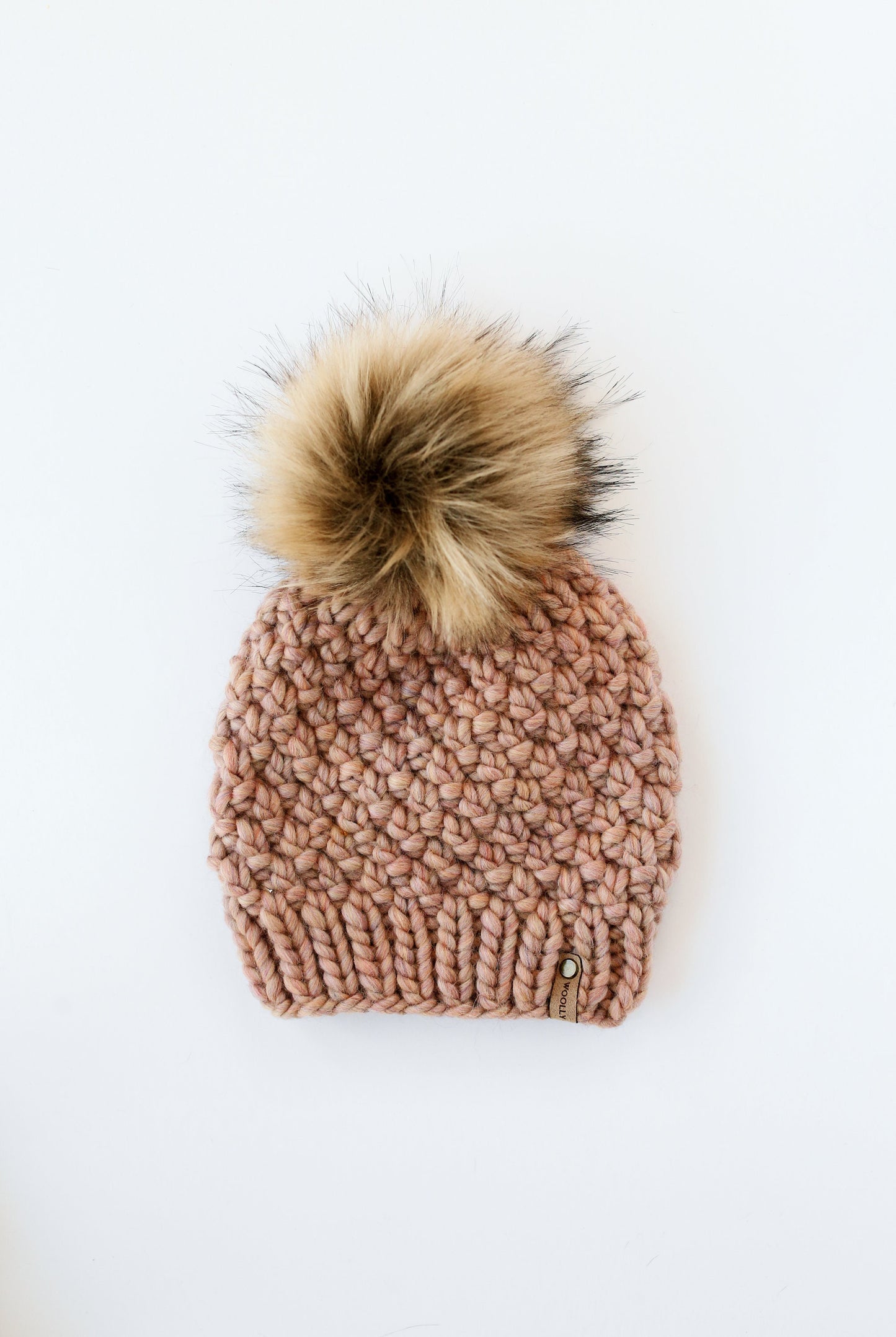 Pink Hand Knit Wool Hat with Pom Pom