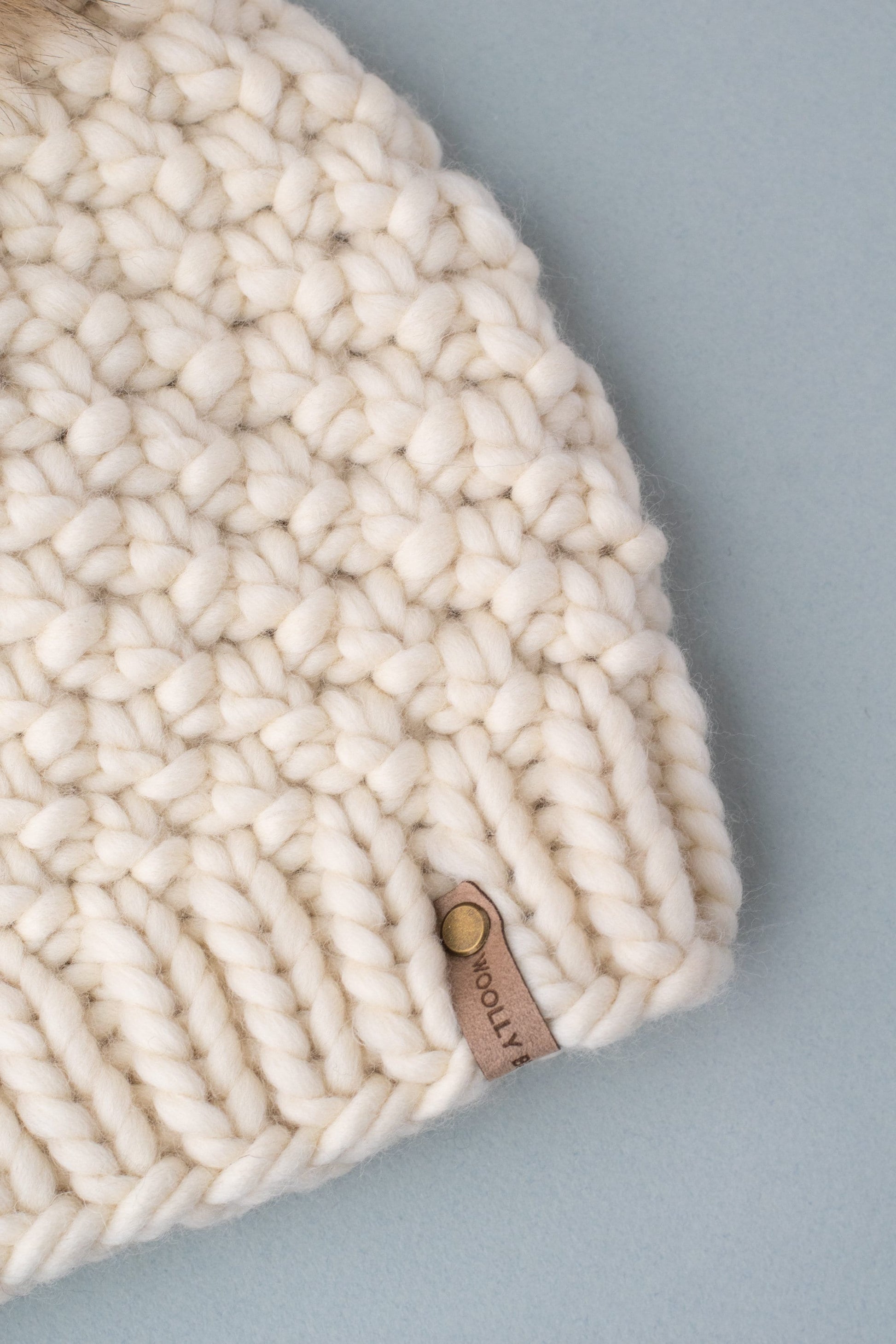 Ivory Peruvian Wool Knit Hat with Faux Fur Pom Pom