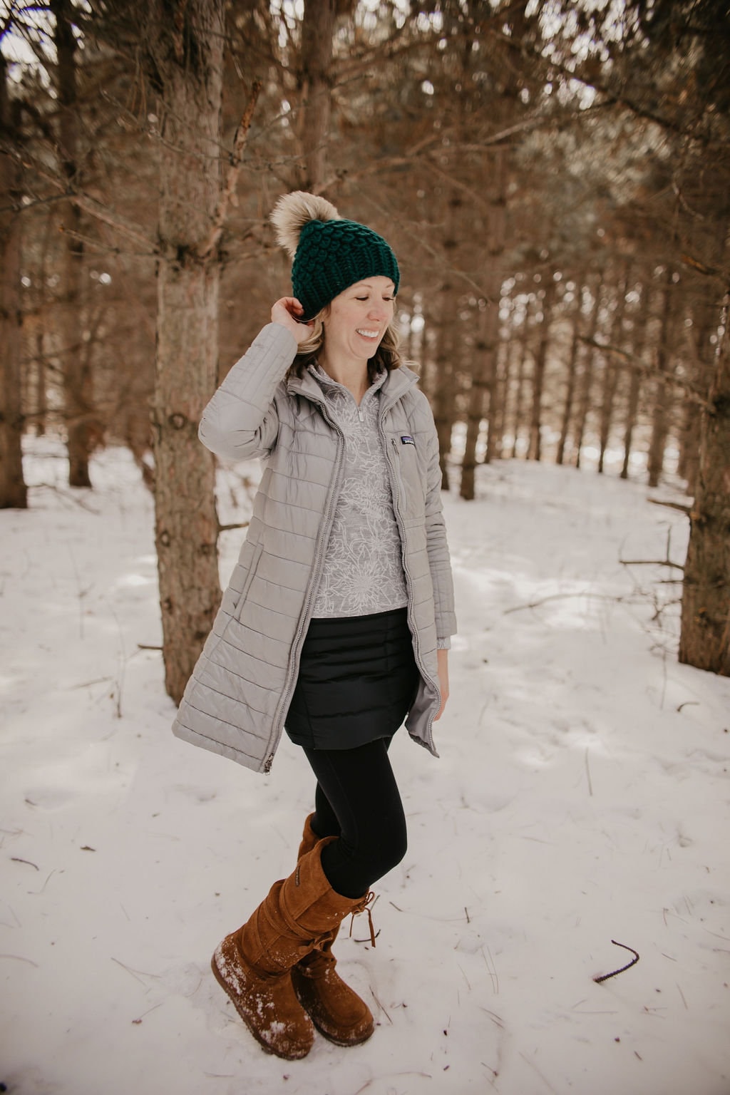 Forest Green Peruvian Wool Knit Hat with Faux Fur Pom Pom