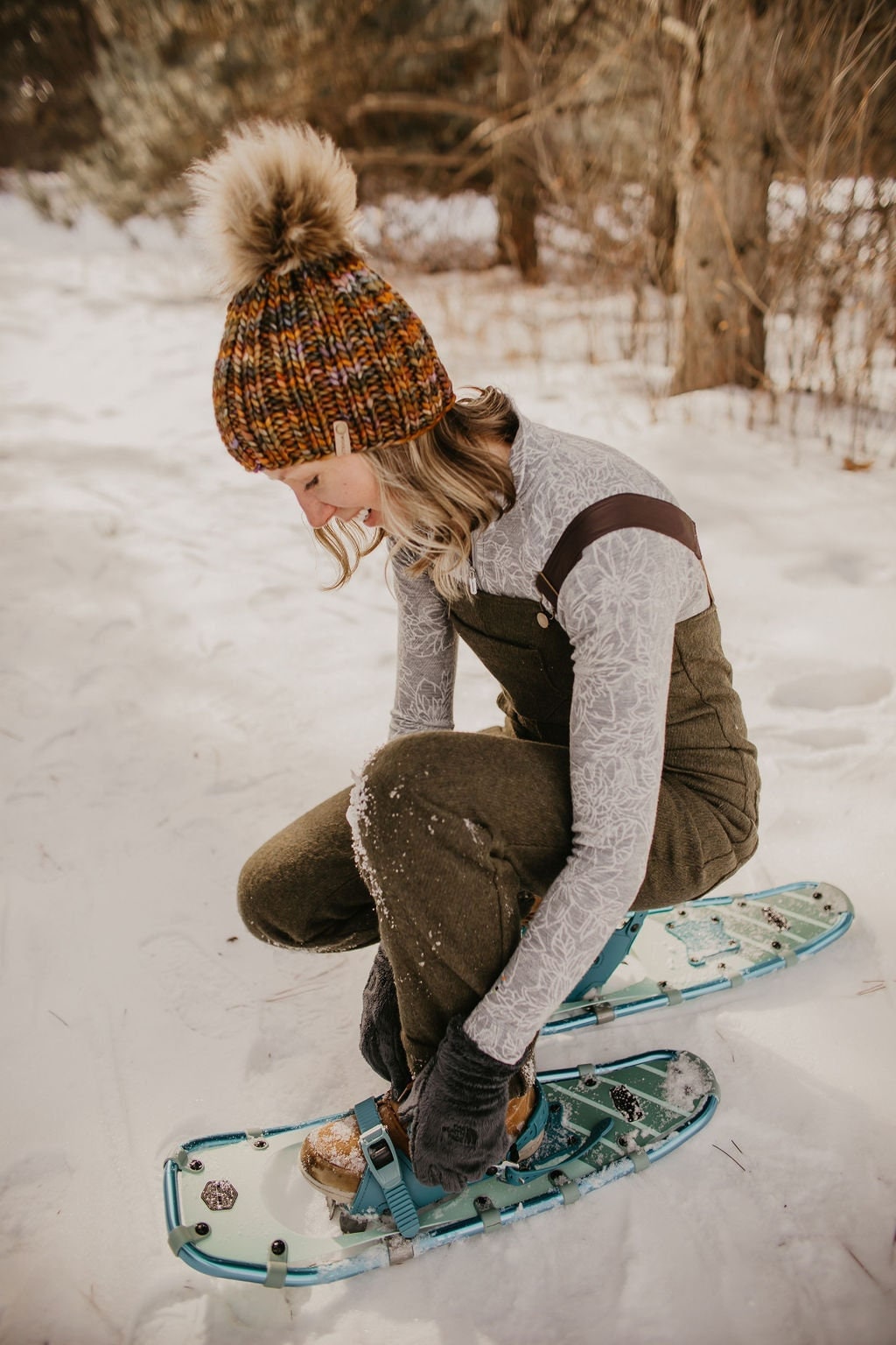 Colorful Hand Knit Merino Wool Hat with Pom Pom