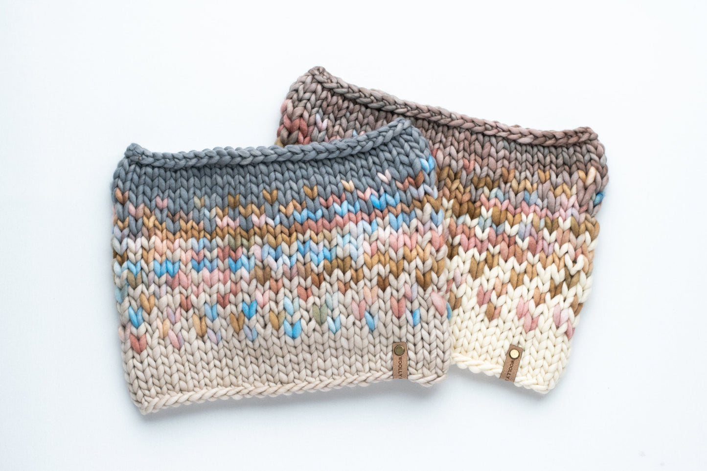 Blush and Beige Merino Wool Fair Isle Hand Knit Cowl
