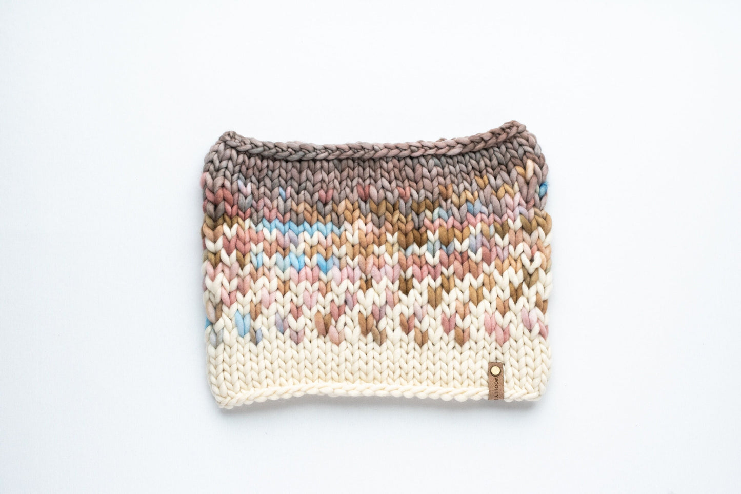 Blush and Beige Merino Wool Fair Isle Hand Knit Cowl