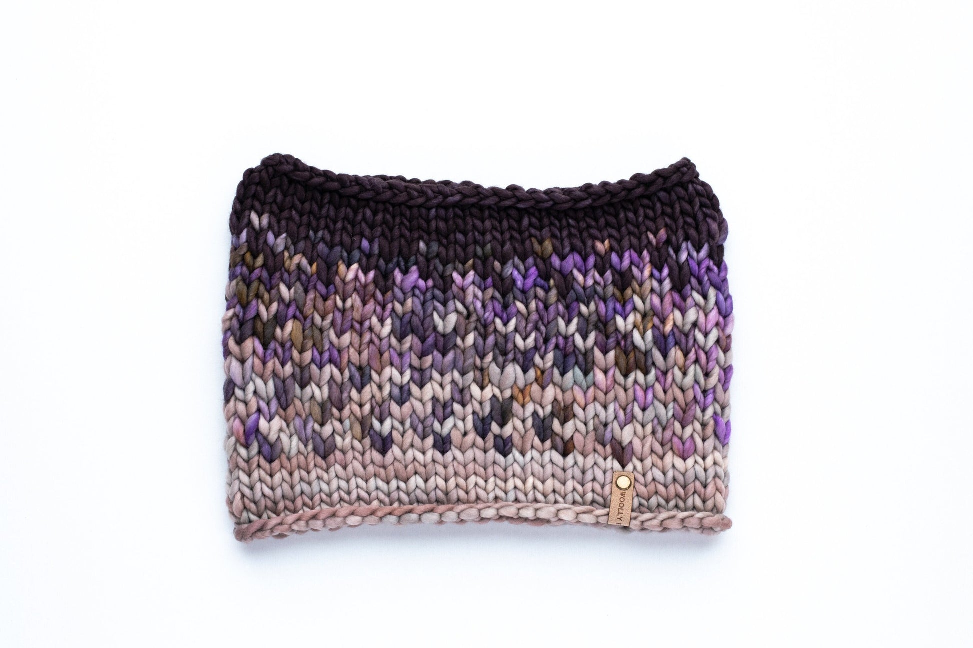 Gray and Purple Merino Wool Fair Isle Hand Knit Cowl