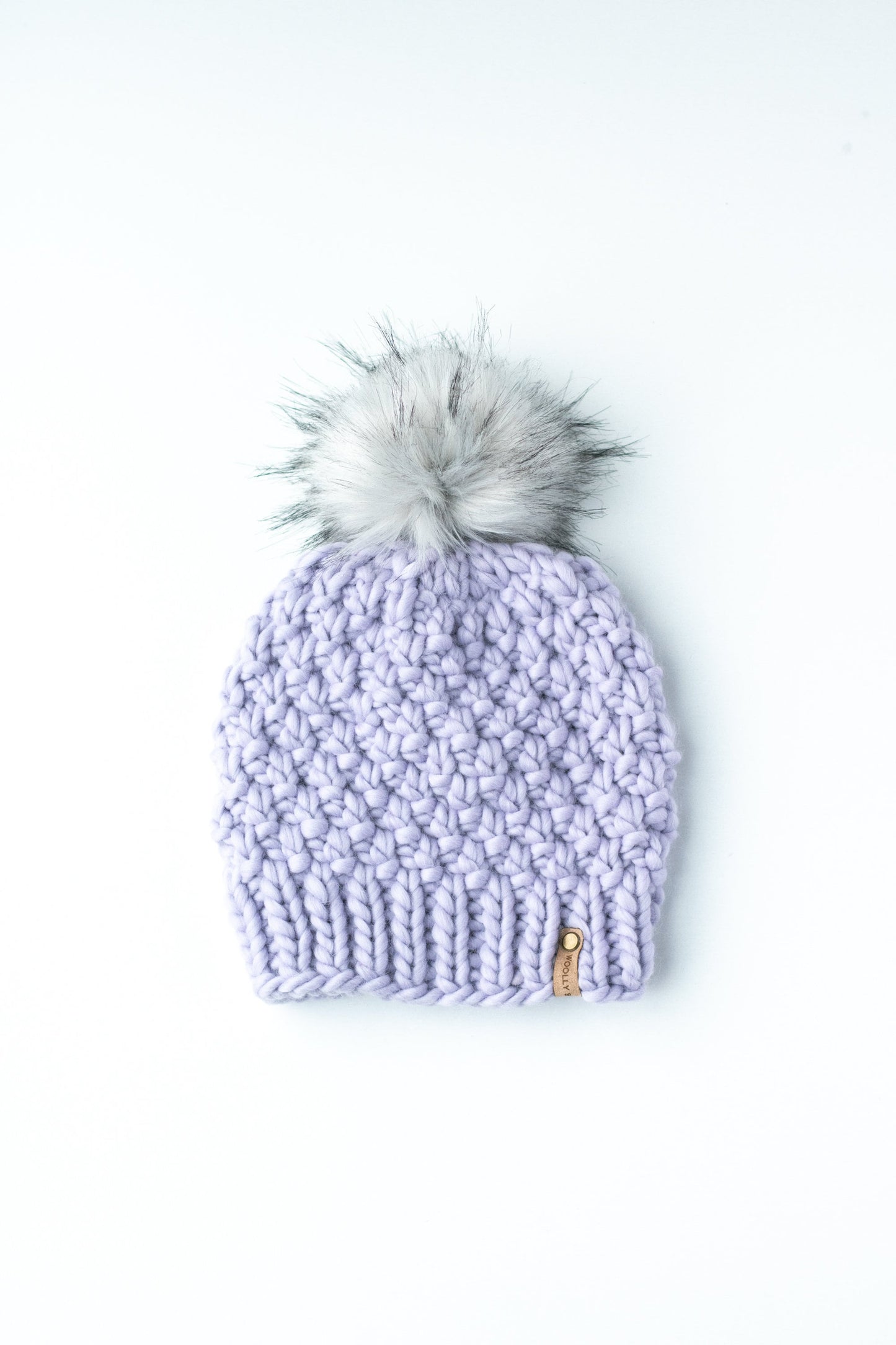 Lavender Peruvian Wool Knit Hat with Faux Fur Pom Pom