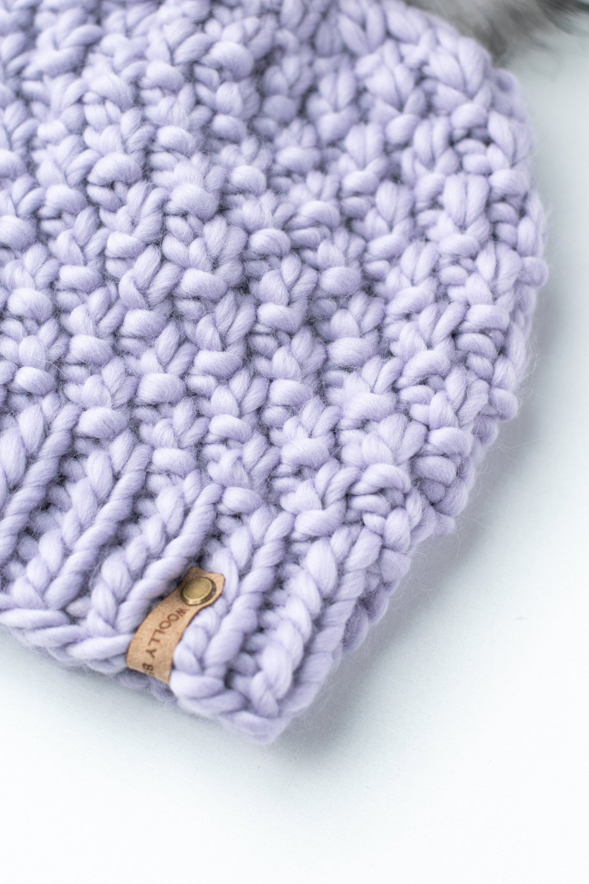 Lavender Peruvian Wool Knit Hat with Faux Fur Pom Pom