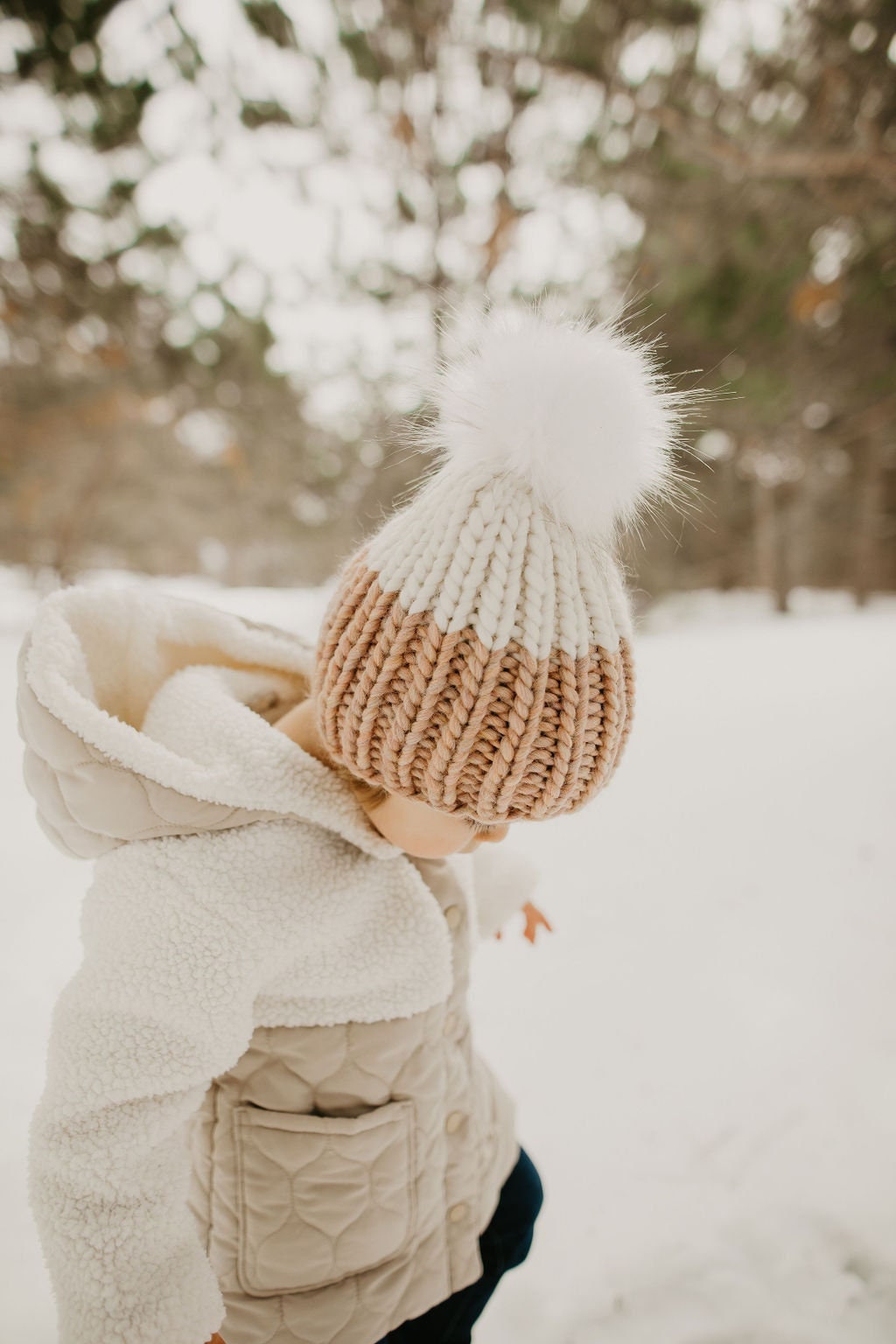 Child and Toddler Size Ribbed Knit Colorblock Peruvian Wool Hat | Children's Chunky Knit Hat | Toddler Kids Winter Knit Hat