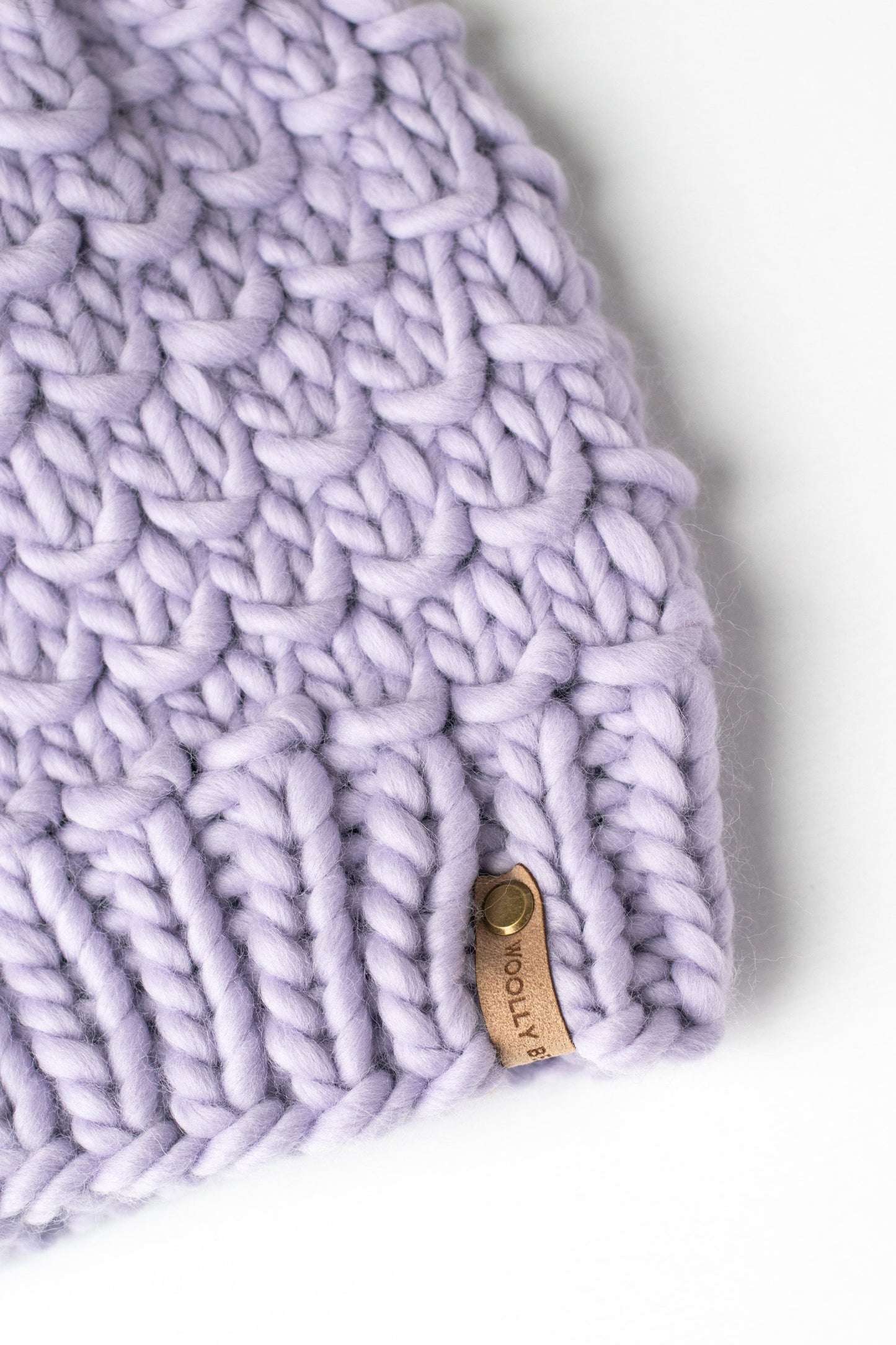 Lavender Peruvian Wool Knit Hat with Faux Fur Pom Pom