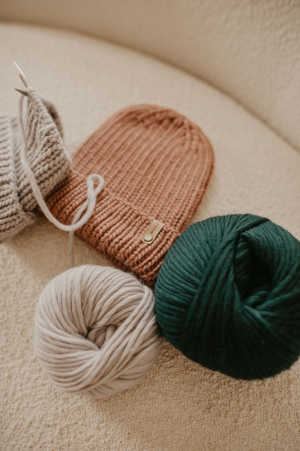 Mauve Merino Wool Hand Knit Ribbed Beanie