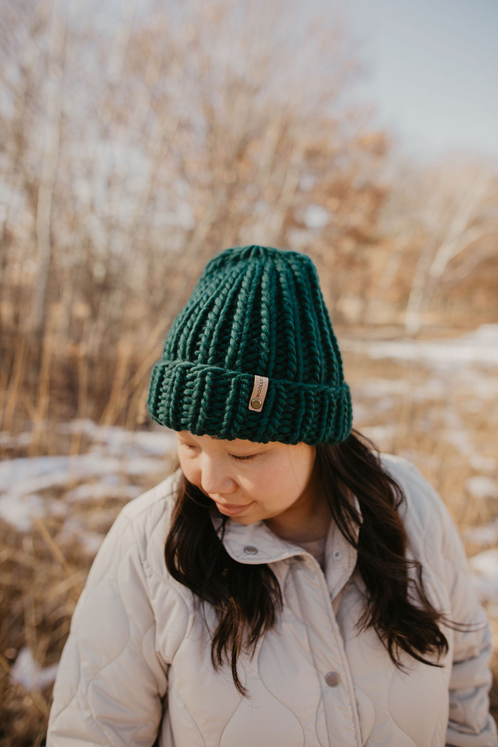 Forest Green Peruvian Wool Ribbed Knit Hat