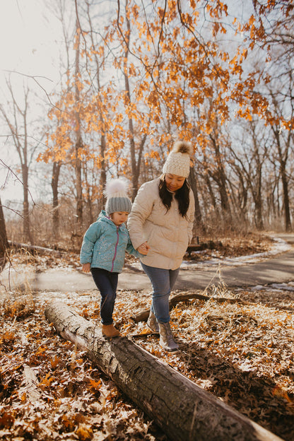 Ivory Merino Wool Knit Hat with Faux Fur Pom Pom