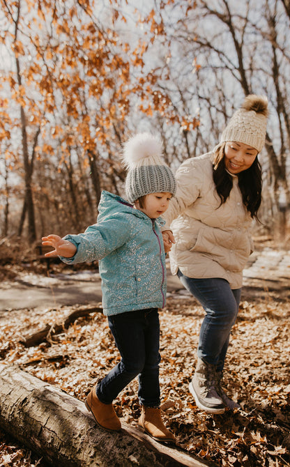 Ivory Merino Wool Knit Hat with Faux Fur Pom Pom