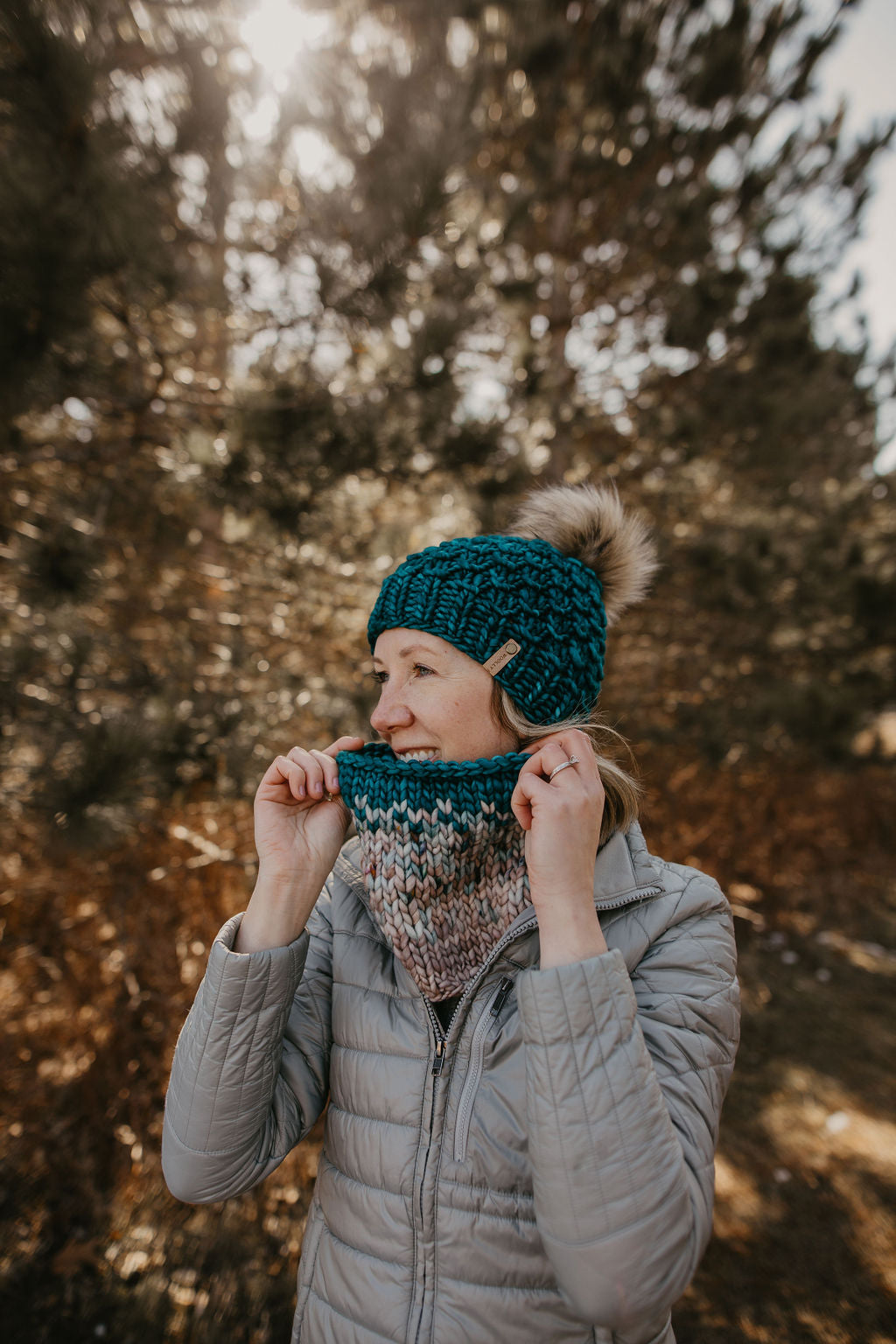 Merino Wool Knit Hat with Faux Fur Pom Pom hotsell - Adult