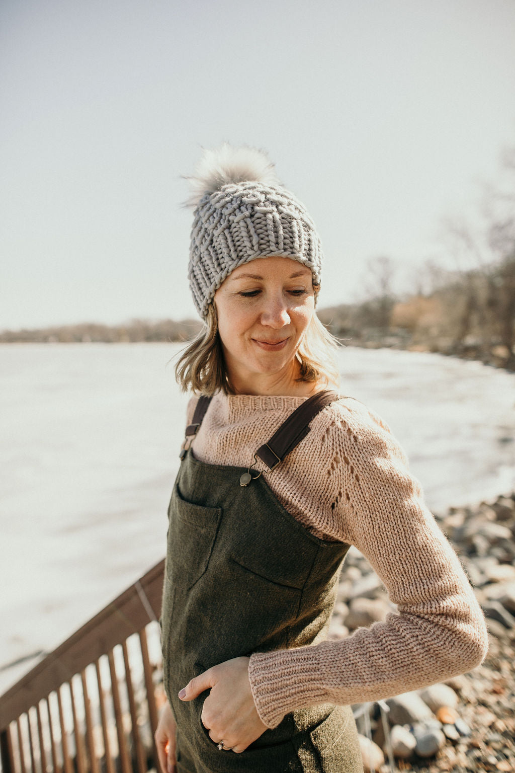 Hand knit merino wool beanie hat with extra large faux fur pom gray buying burgundy gold women teen