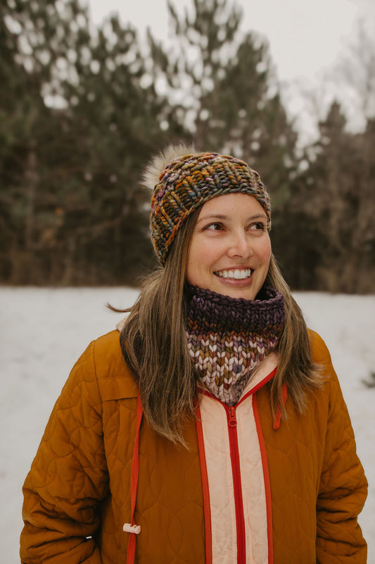 Gray and Multicolor Merino Wool Fair Isle Hand Knit Cowl