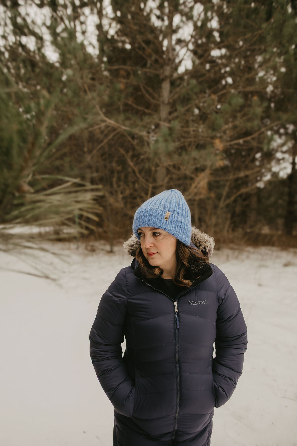 Blue Merino Wool Hand Knit Ribbed Beanie