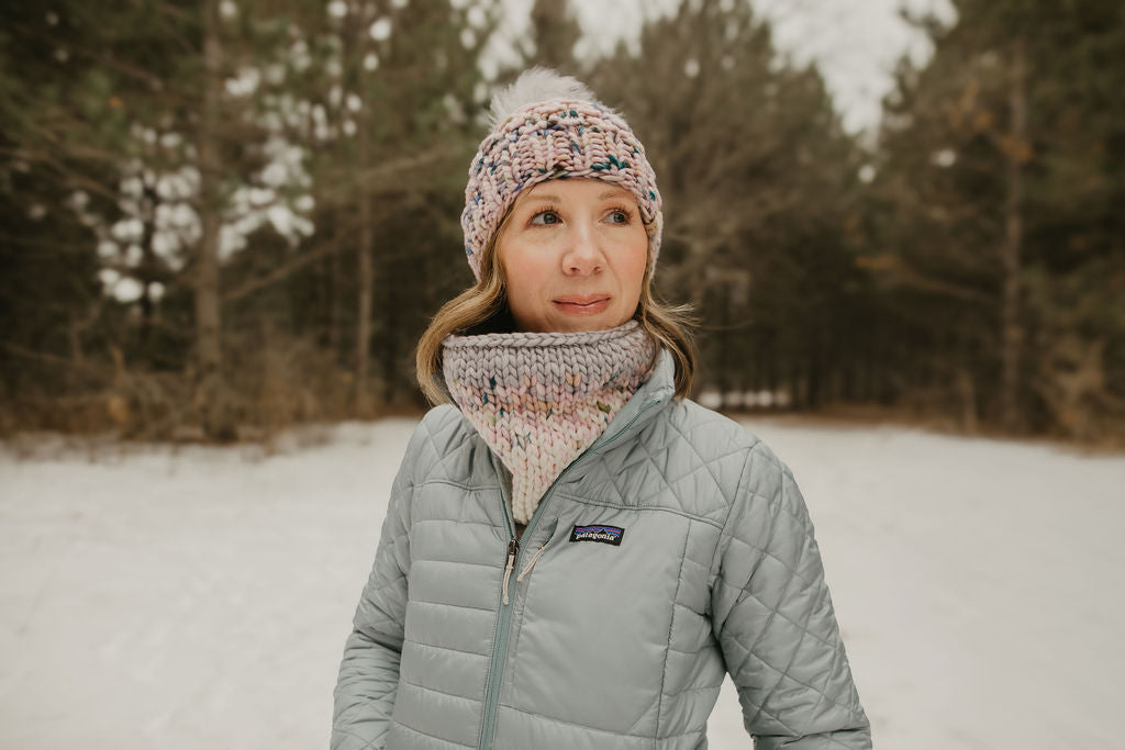 Pink and Gray Merino Wool Fair Isle Hand Knit Cowl