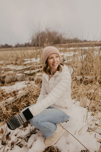 Pink Merino Wool Hand Knit Ribbed Beanie