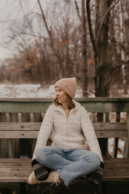 Pink Merino Wool Hand Knit Ribbed Beanie