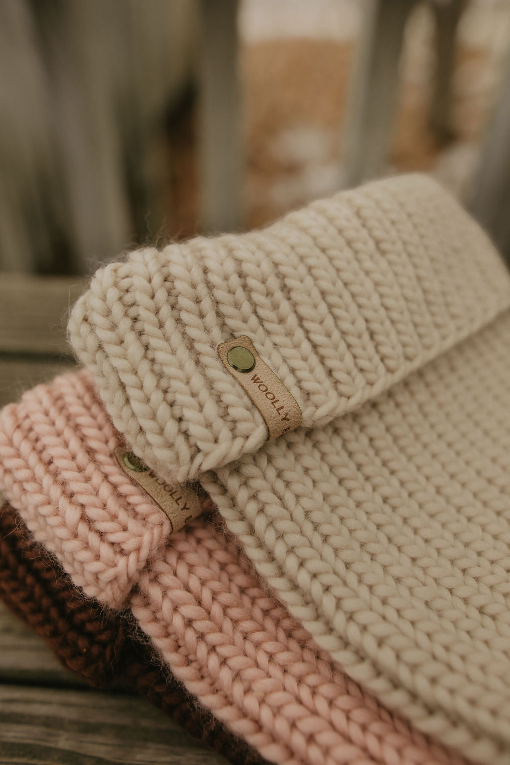 Beige Merino Wool Hand Knit Ribbed Beanie