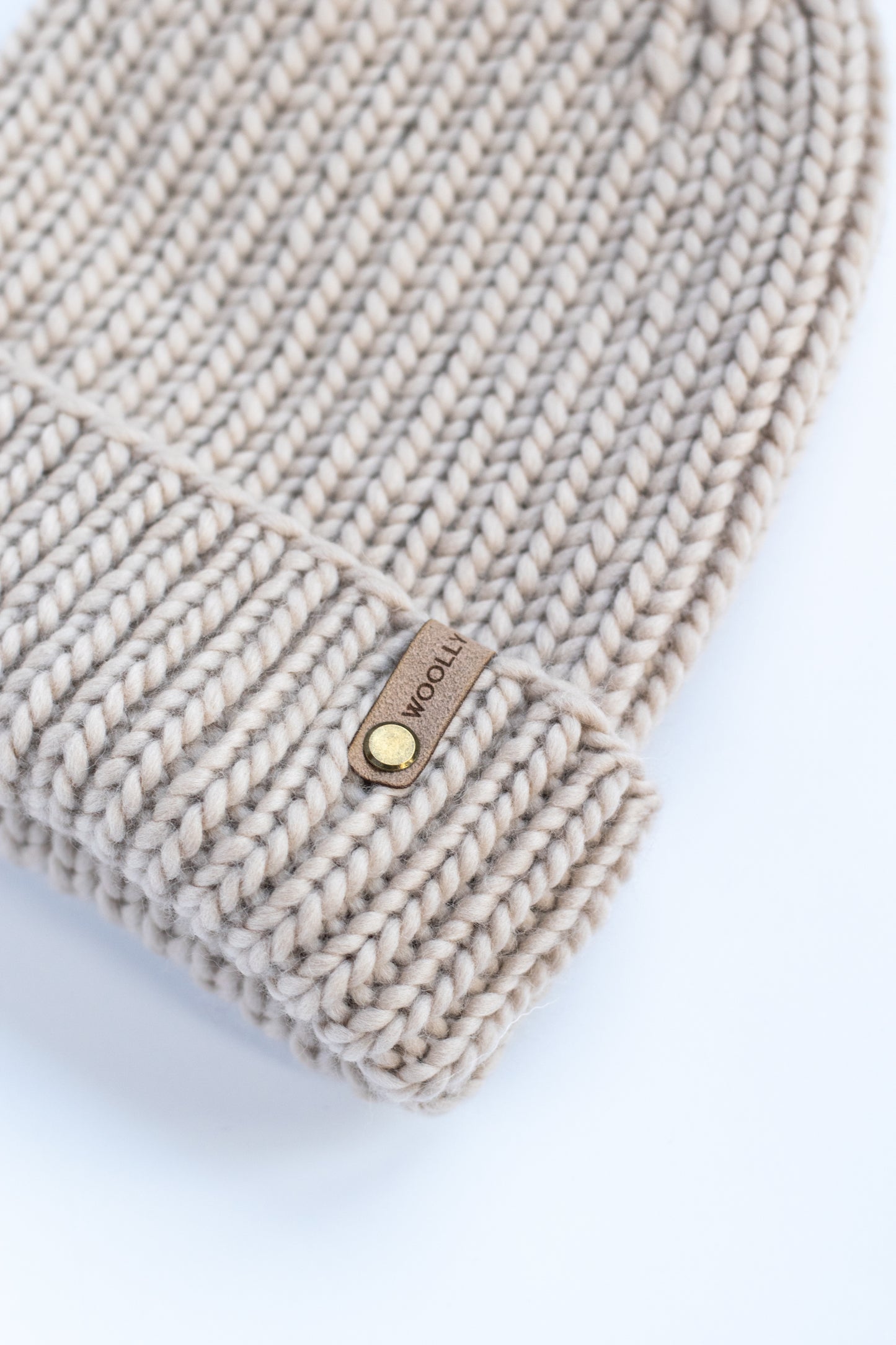 Beige Merino Wool Hand Knit Ribbed Beanie