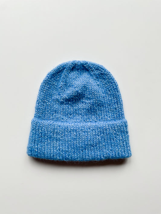 Hand Knit Blue Double Brim Beanie