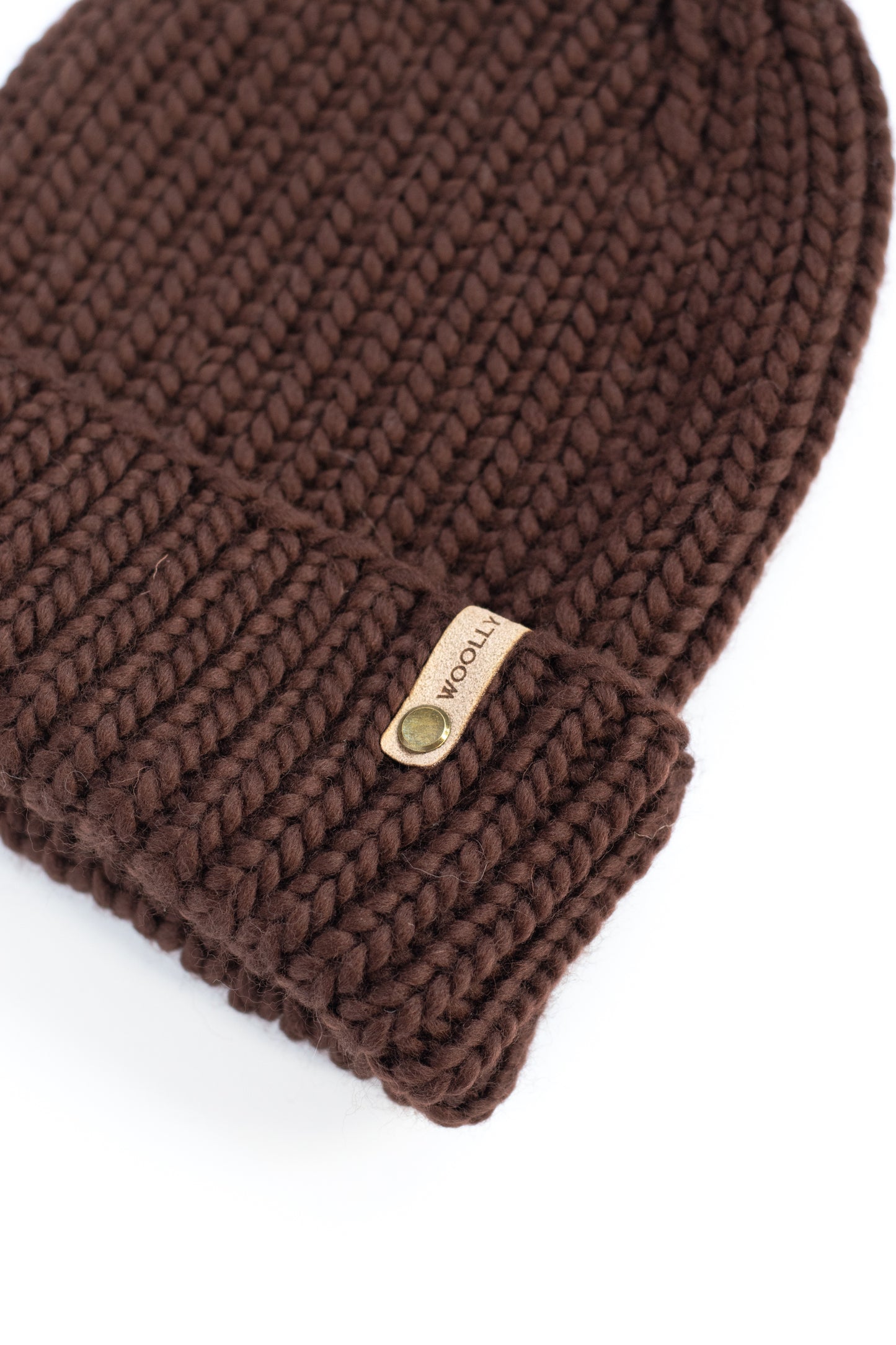 Chocolate Brown Merino Wool Hand Knit Ribbed Beanie