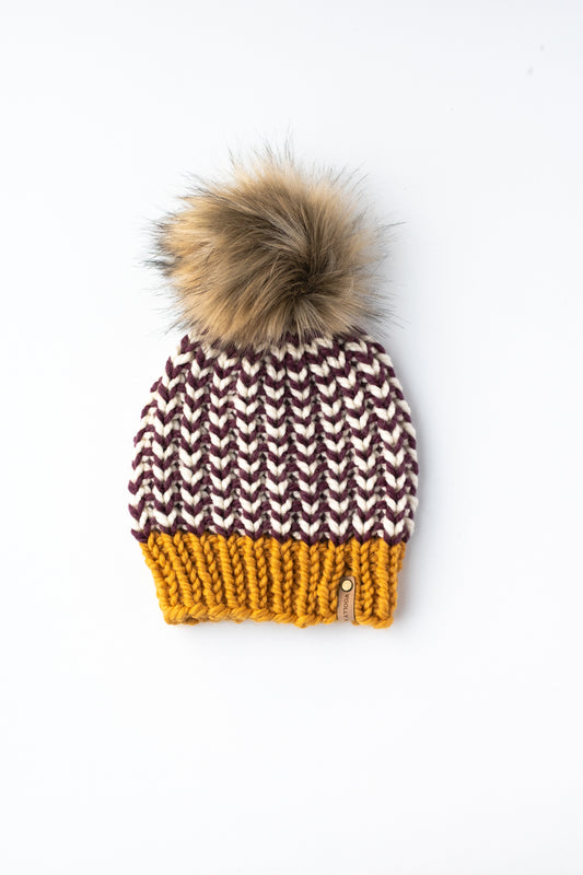 Go Gophers Maroon and Gold Team Color Knit Hat with Faux Fur Pom Pom