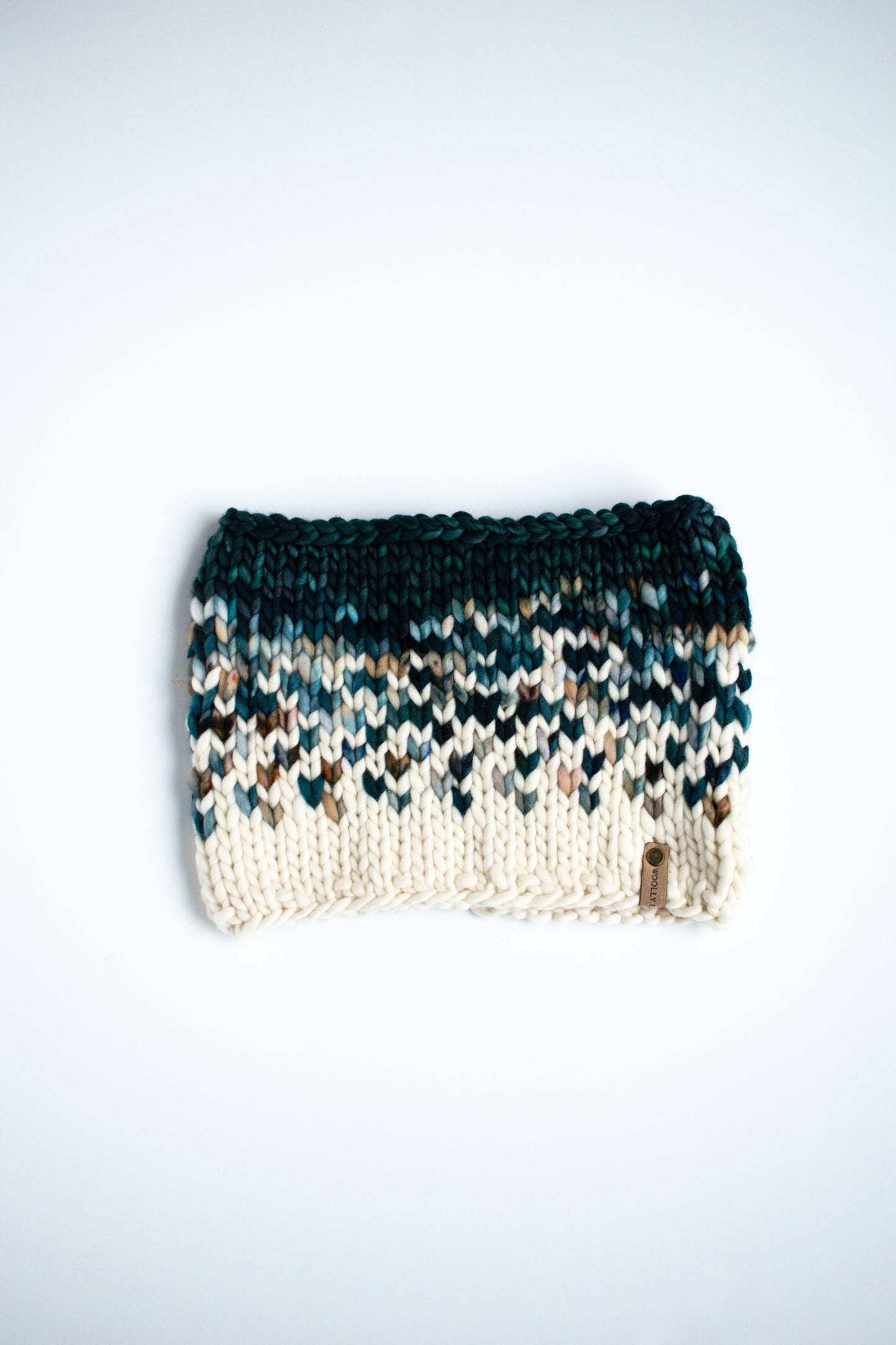 Green and Teal Merino Wool Fair Isle Hand Knit Cowl