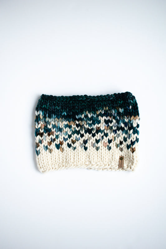 Green and Teal Merino Wool Fair Isle Hand Knit Cowl